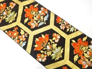 アンティーク　西陣まいづる製　亀甲に花模様織り出し袋帯（着用可）